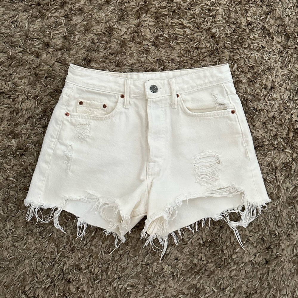Grlfrnd Helena white denim shorts